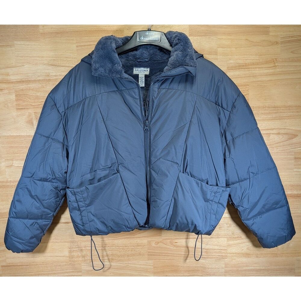Arizona Jean Co Women's Faux Fur Lined Puffer Jacket Large NWT Blue‎